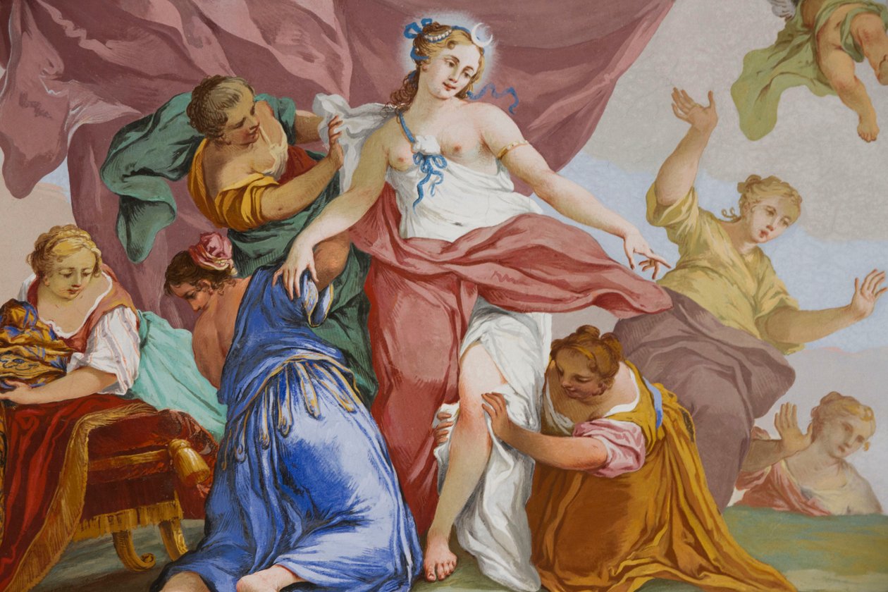 Representations of the Myth of Diana, by Domenico and Giuseppe Valeriani, fresco, vaulted ceiling of the bedroom, King