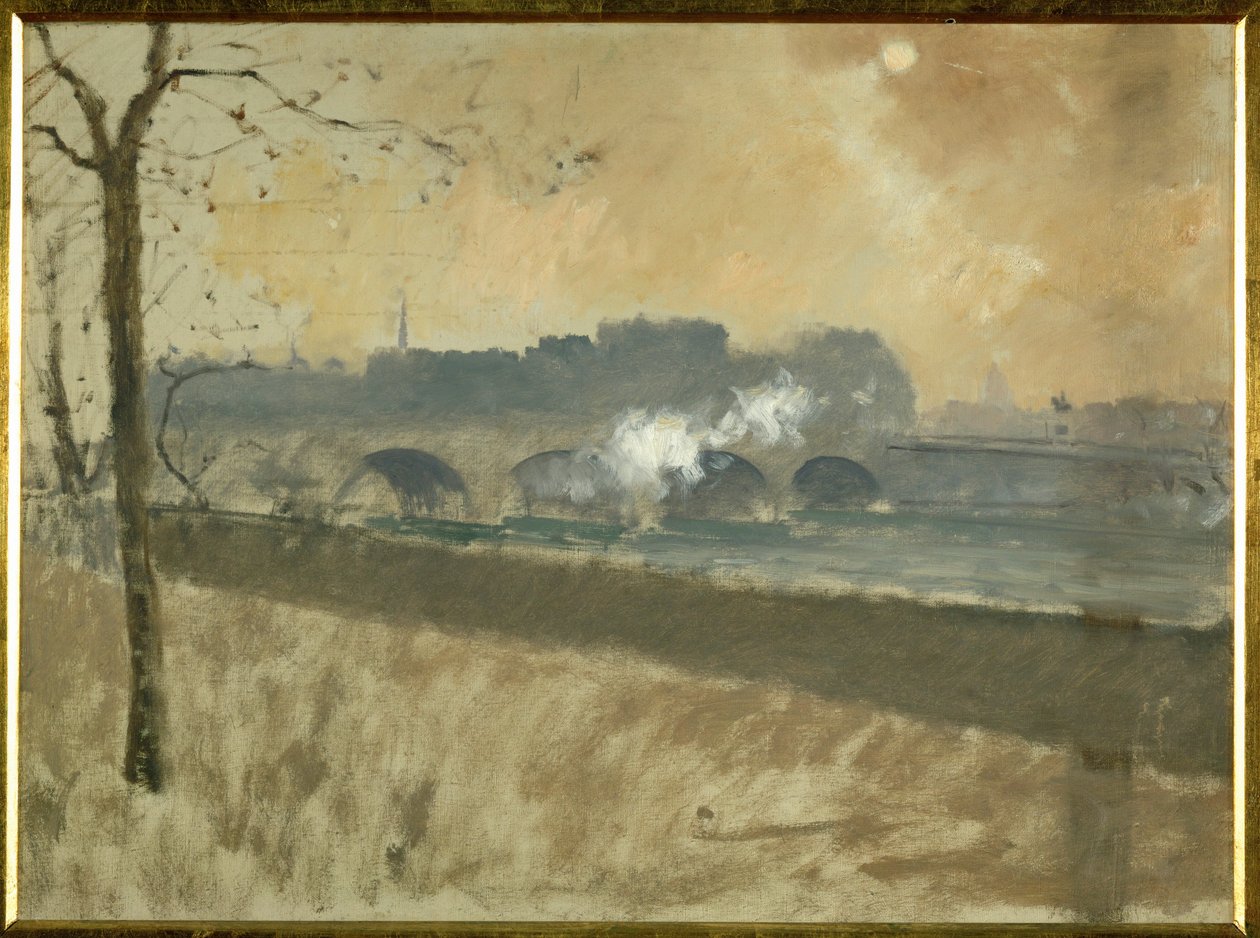 Bridge Across the River Seine by Giuseppe or Joseph de Nittis