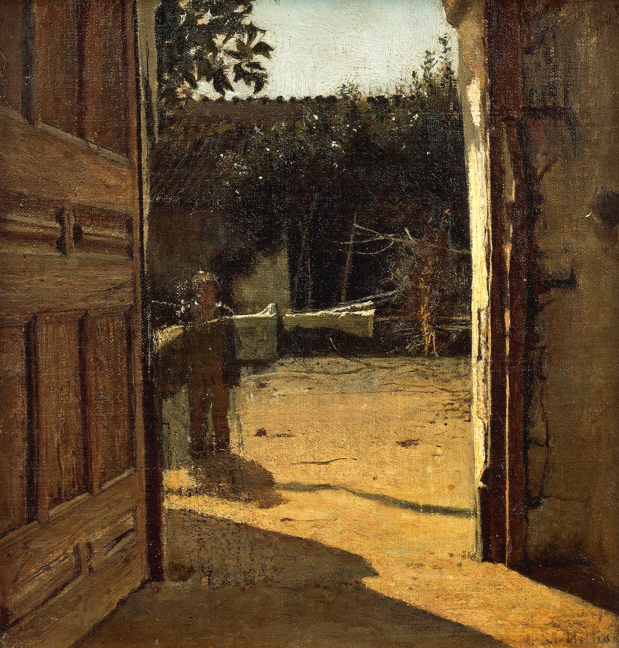 Courtyard in sun, interior of country house by Giuseppe or Joseph de Nittis