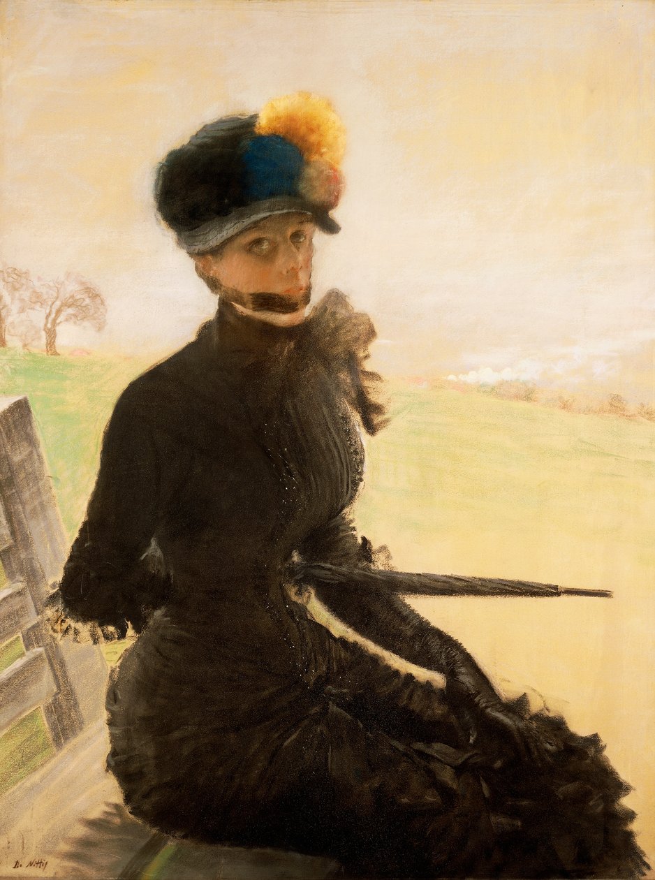 A Woman with Pompom by Giuseppe or Joseph de Nittis