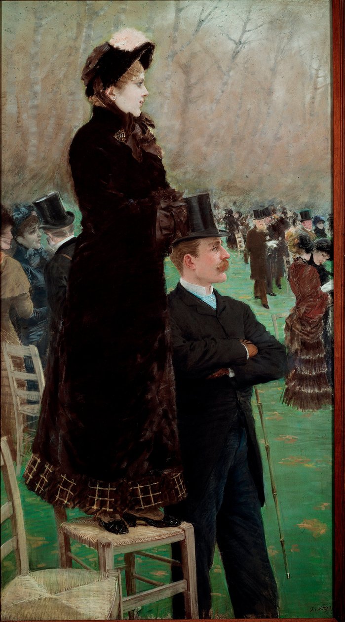 The races at the Bois de Boulogne by Giuseppe or Joseph de Nittis