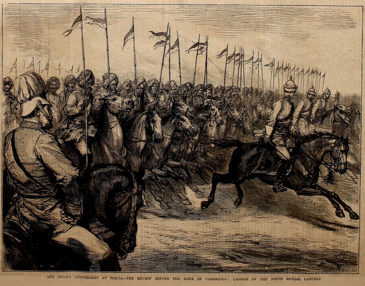 Our Indian Contingent at Malta, the Review before the Duke of Cambridge, Charge of the Ninth Bengal Lancers by Godefroy Durand