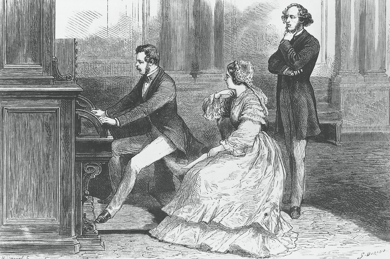 Prince Albert of Saxe playing in front of Queen Victoria and Felix Mendelssohn Bartholdy by Godefroy Durand