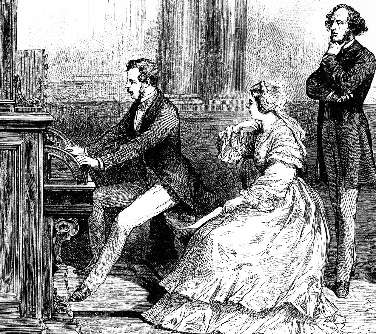 Queen Victoria watching Prince Albert playing the organ to Felix Mendelssohn by Godefroy Durand