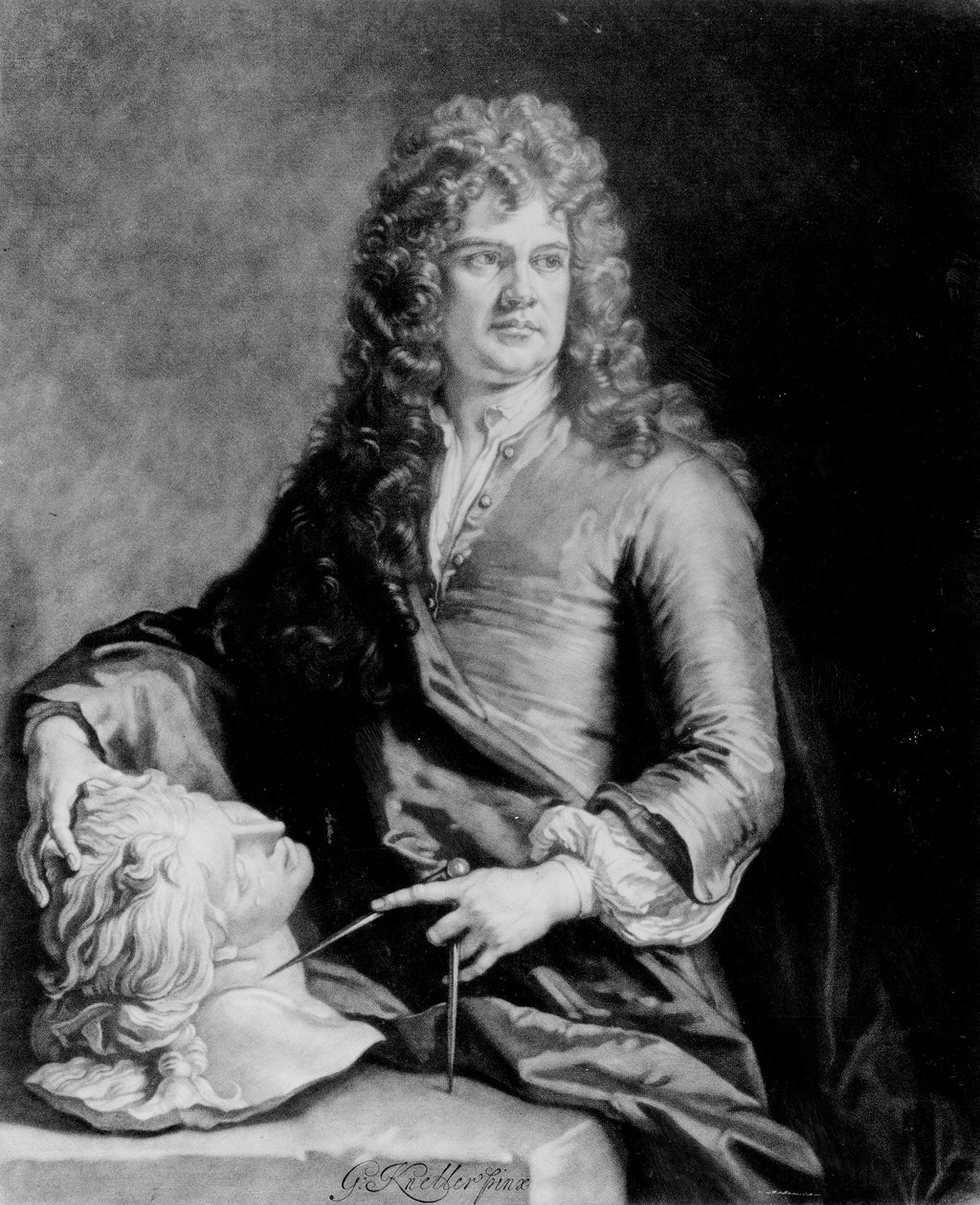 Grinling Gibbons, Engraved by J. Smith by Godfrey Kneller