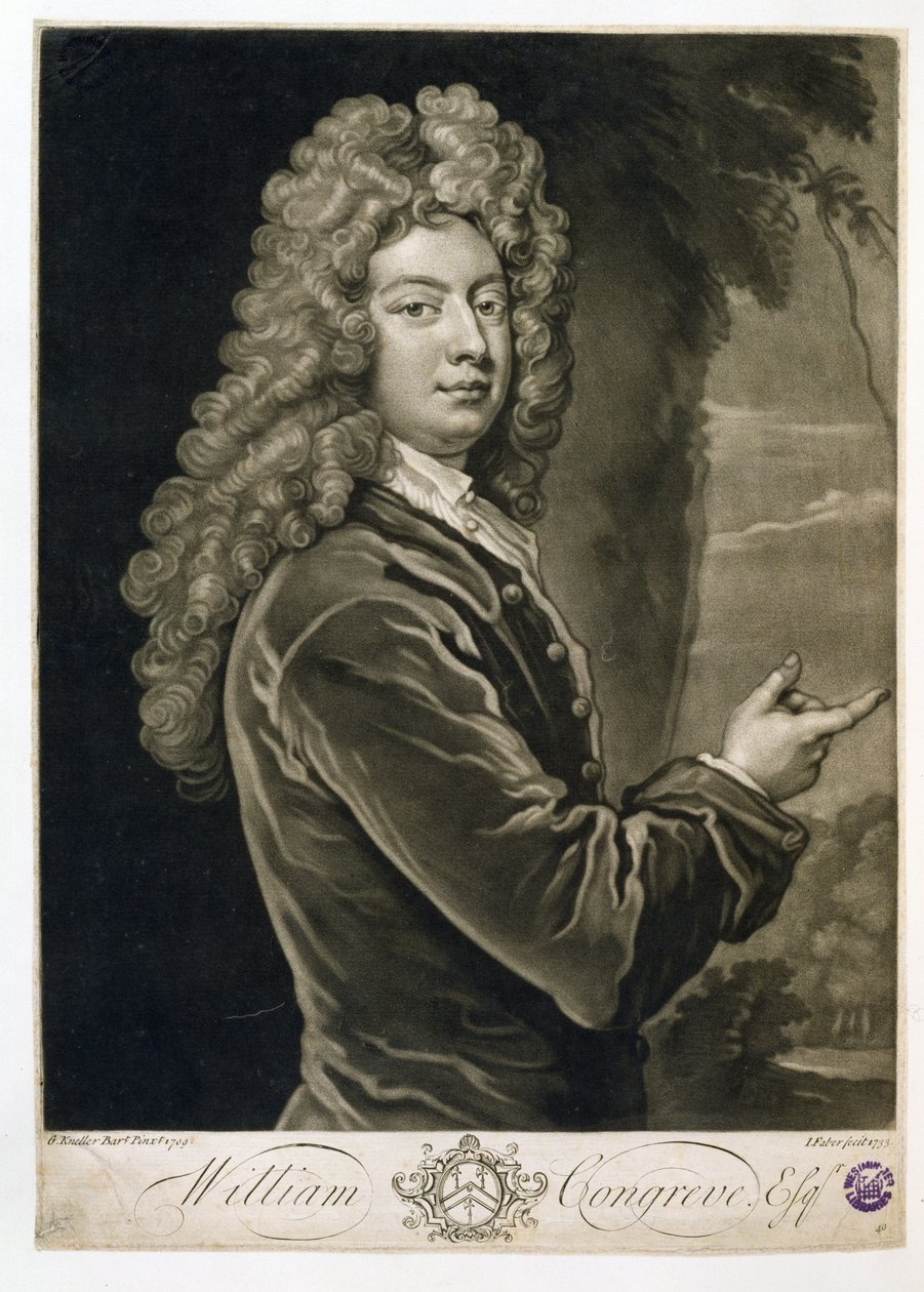 William Congreve, engraved by John Faber, 1733 by Godfrey Kneller