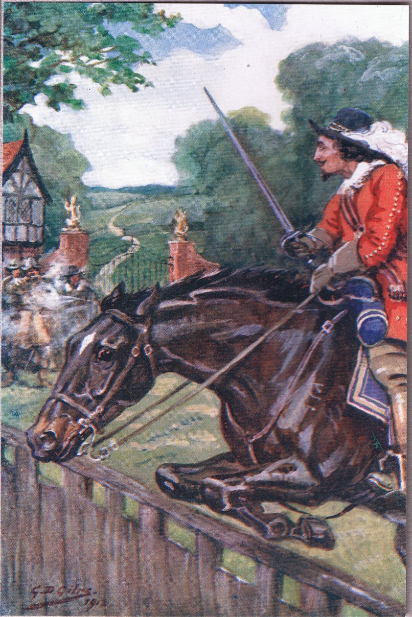 The Romance of Britonmarte: But She Cleared by Inches the Oaken Board, from Poems of Adam Lindsay Gordon Published by T. N. Foulis, 1912 by Godfrey Douglas Giles
