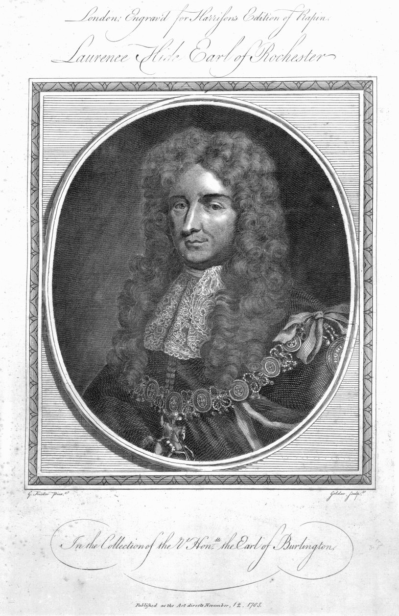 Laurence Hyde, 1st Earl of Rochester, engraved by John Goldar, 1785 by Godfrey Kneller