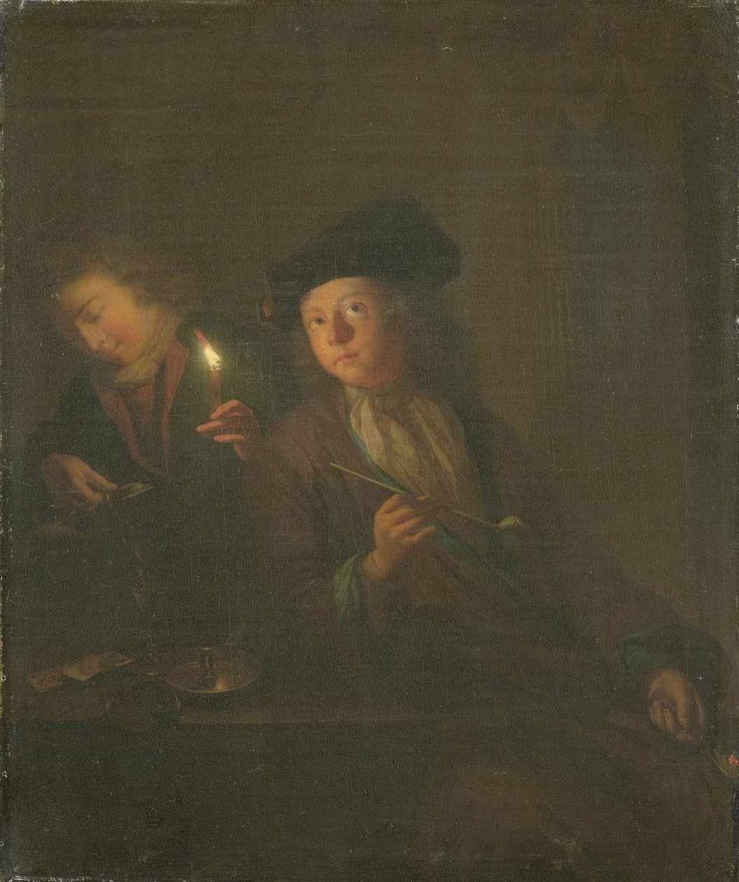 The Smoker (A Man with a Pipe and a Man Pouring a Beverage into a Glass) by Godfried Schalcken (attributed to)