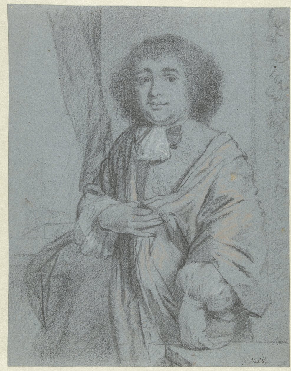 Portrait of a Standing Gentleman (Kunstboek or Study Album of Caspar Netscher) by Godfried Schalcken