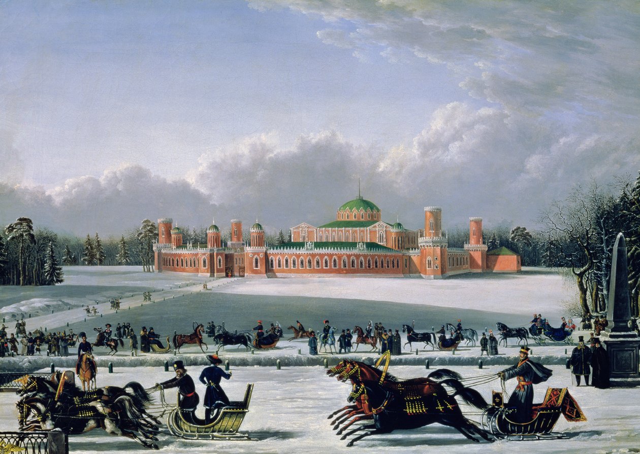 Sleigh Race at the Petrovsky Park in Moscow, 1848 by Golitsyn