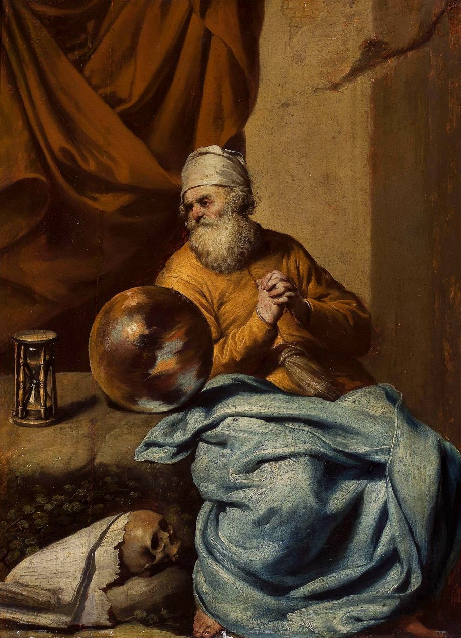 Old Man with a Sphere, an Hourglass, a Skull and Books (Vanitas?) by Gonzales Coques
