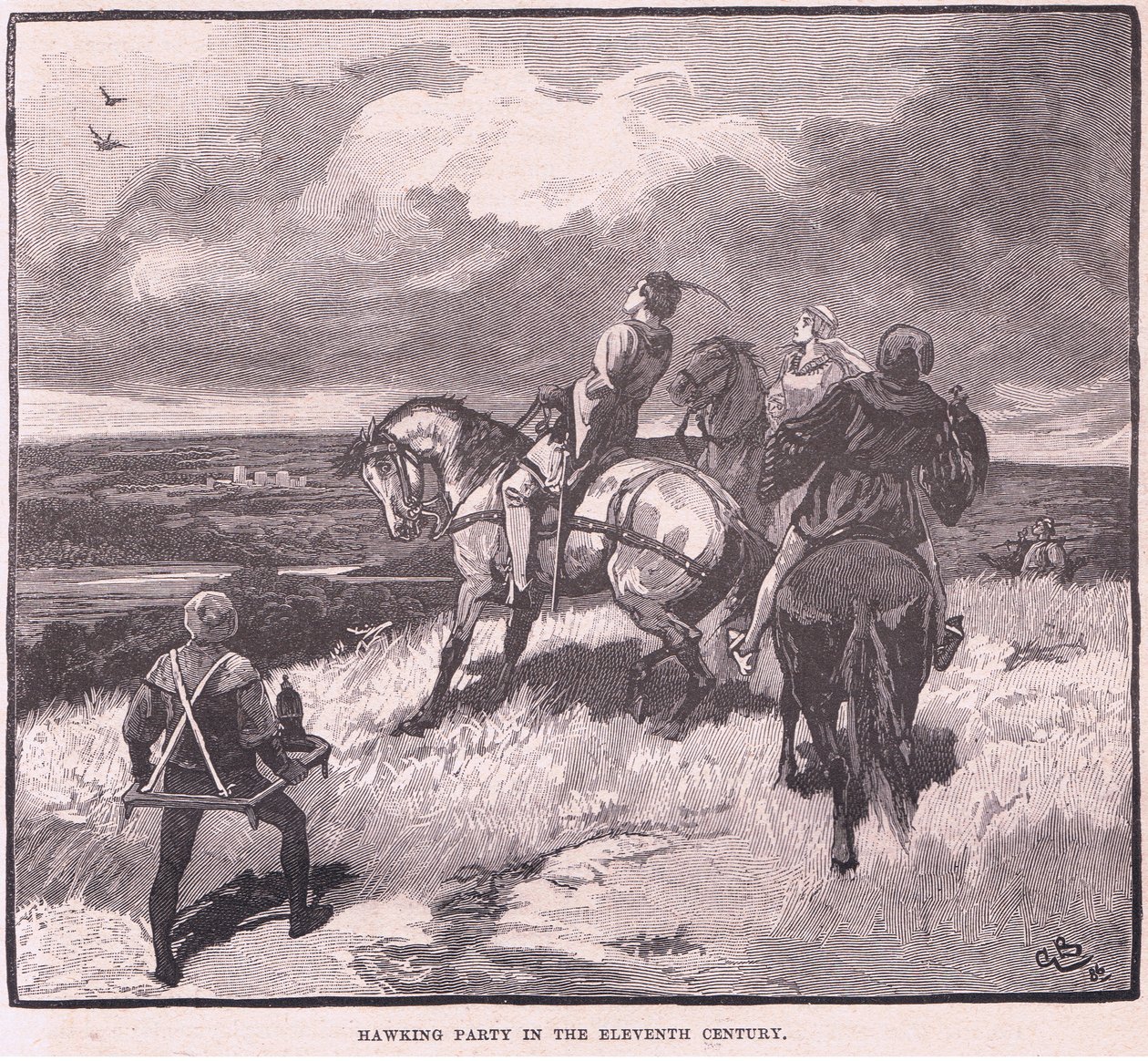 Hawking party in the eleventh century by Gordon Frederick Browne