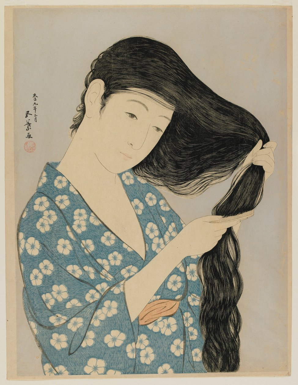 Woman Combing Her Hair, Taisho era, March 1920 by Goyo Hashiguchi