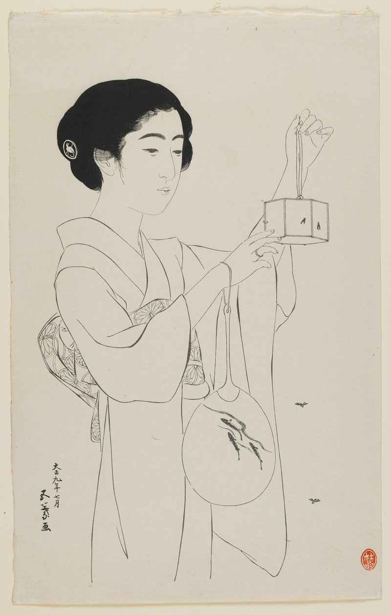 Woman Holding a Firefly Cage, Taisho era, July 1920 by Goyo Hashiguchi