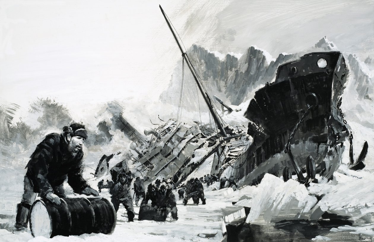 Unidentified shipwreck on an icy glacier by Graham Coton