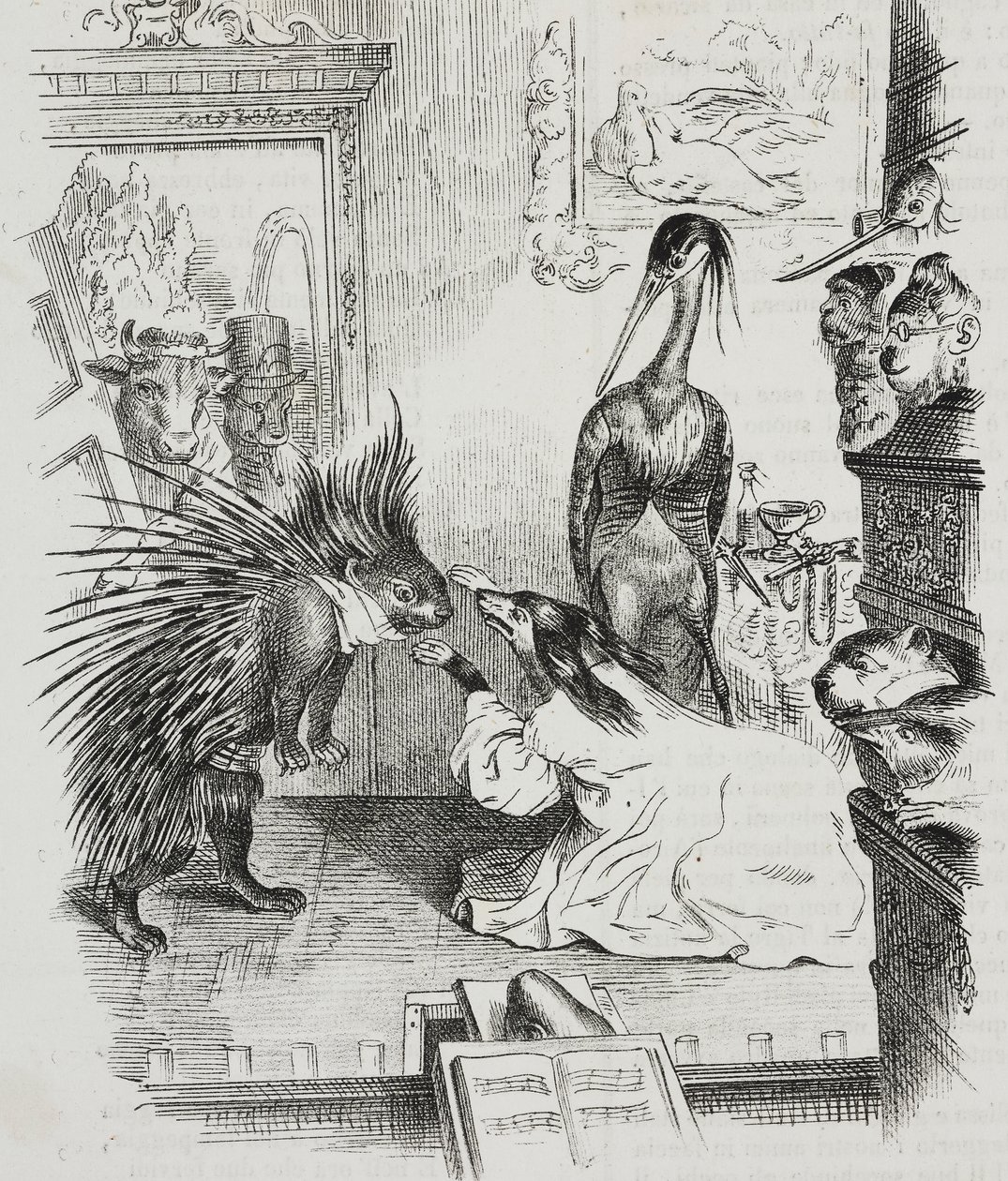 Dog and Porcupine, Caricature by Jean-Jacques Grandville by Grandville