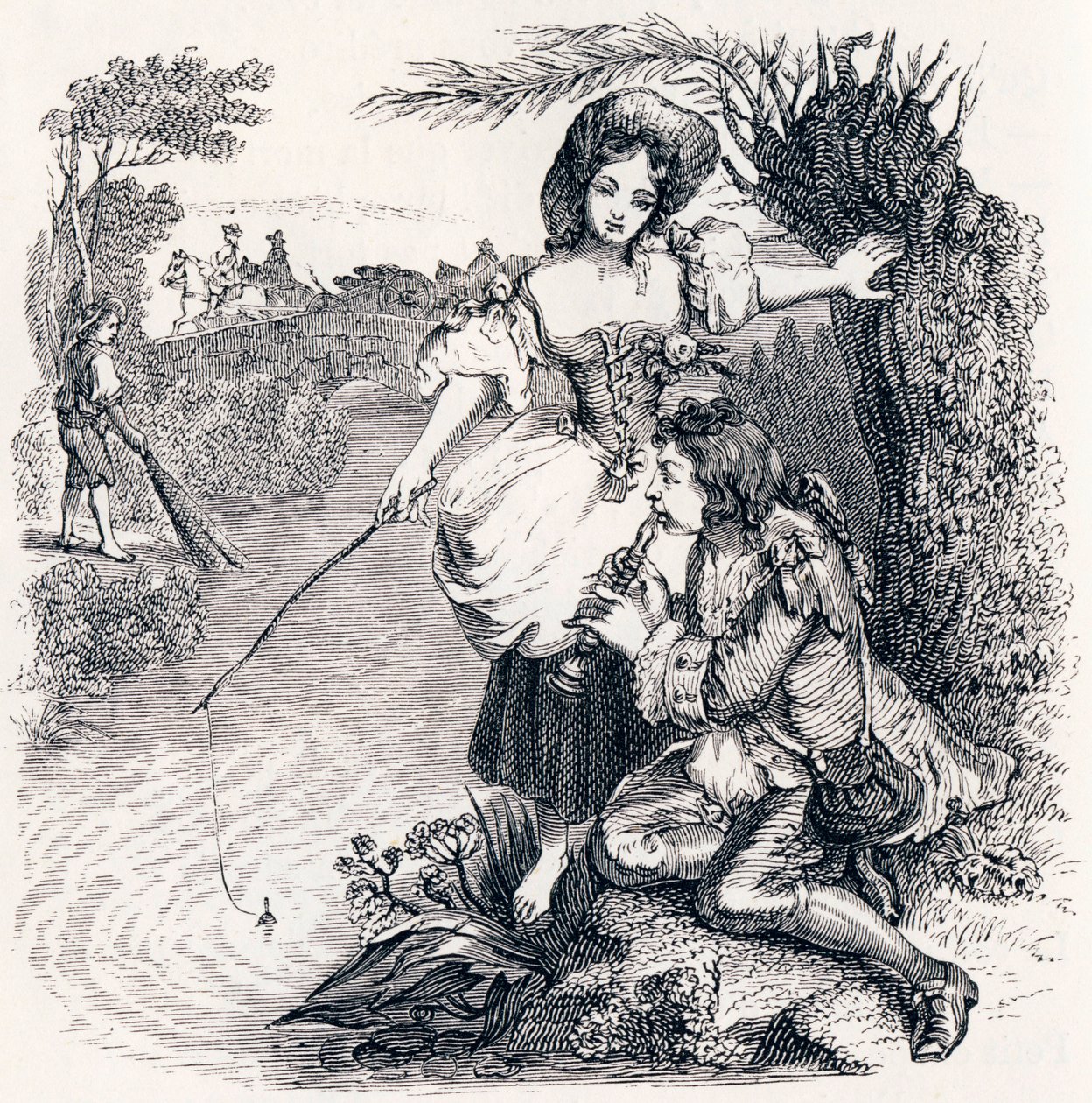 The Fishes and the Shepherd Who Plays Flute - Fables by La Fontaine by Grandville