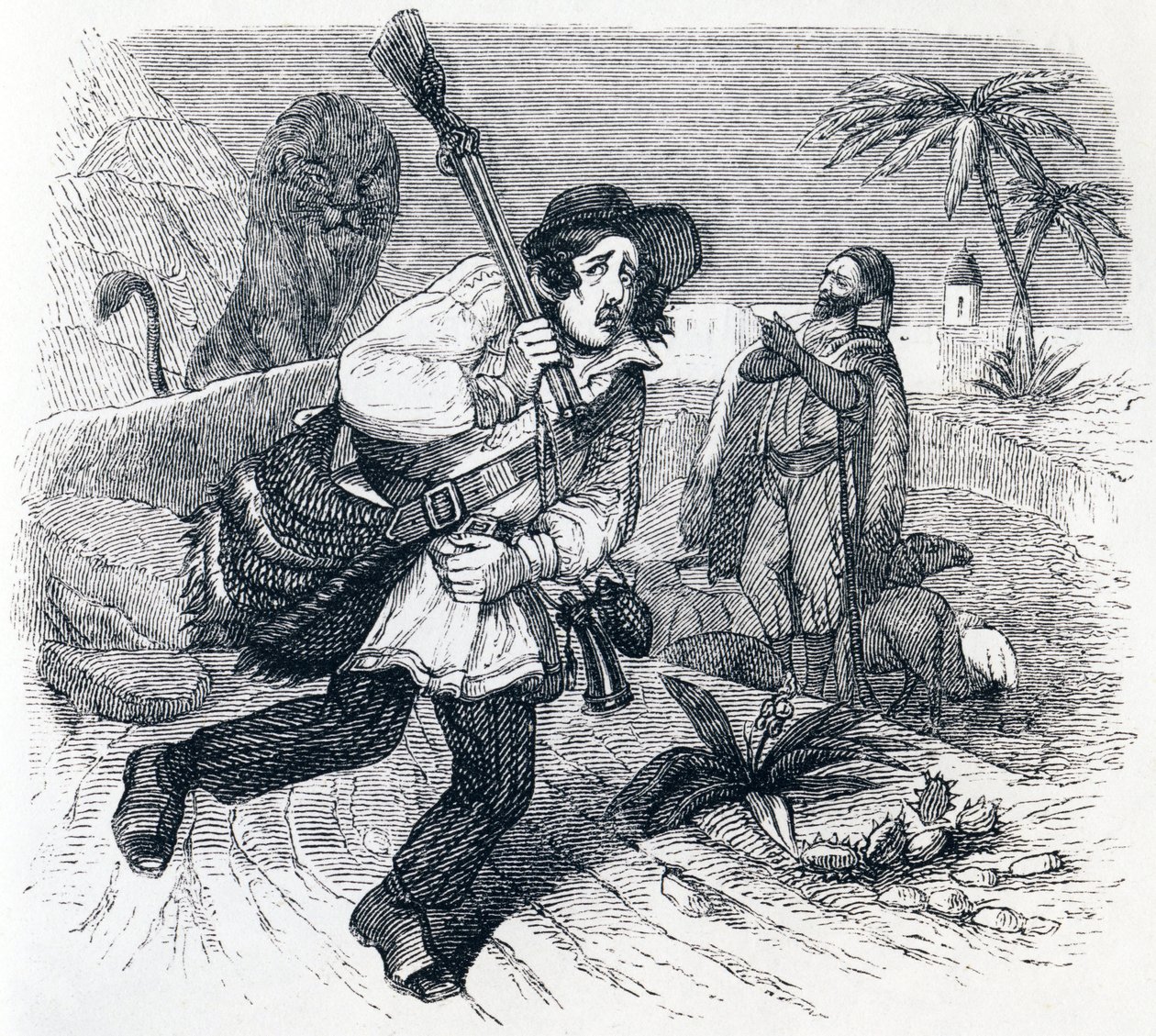 The Lion and the Hunter - Fables by La Fontaine by Grandville