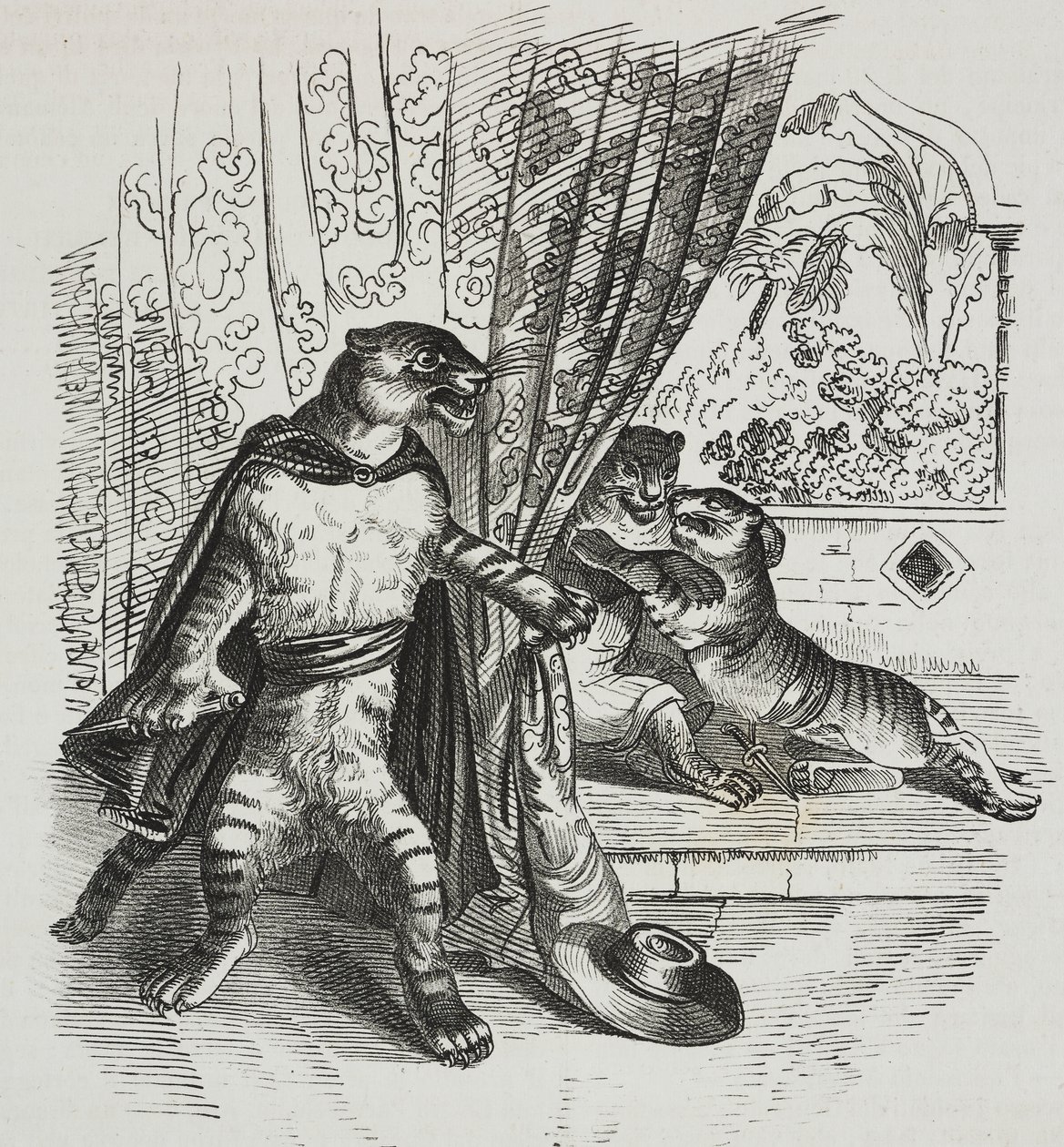 Tiger advances with dagger, caricature by Jean-Jacques Grandville by Grandville