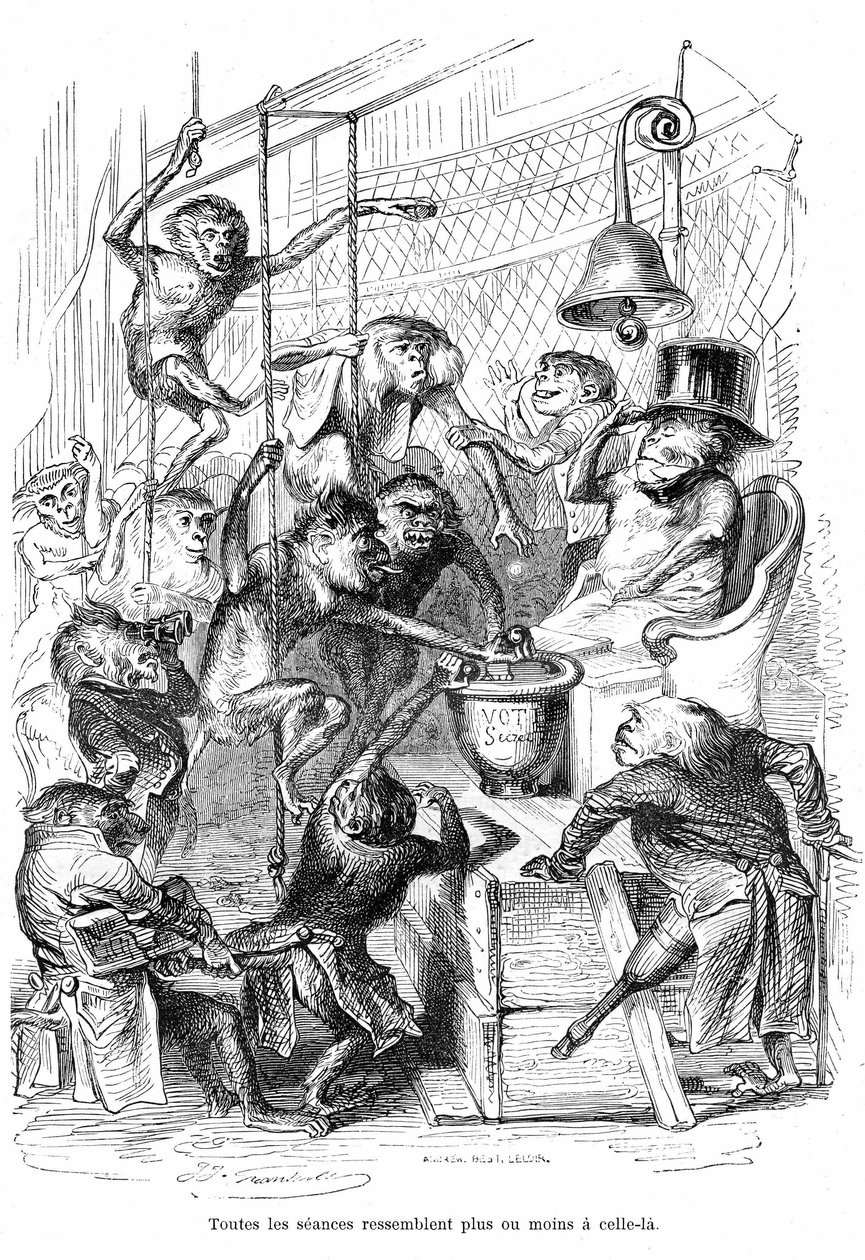 Cartoon: La Chambre des Deputes vue comme un Palais des Monpes - Engraving by Grandville, extracted from the book 