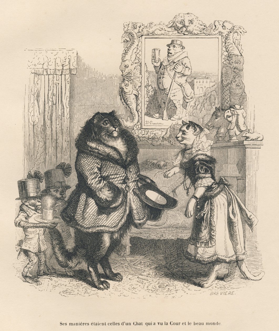 Court Cat Greeting a Young Cat by Grandville