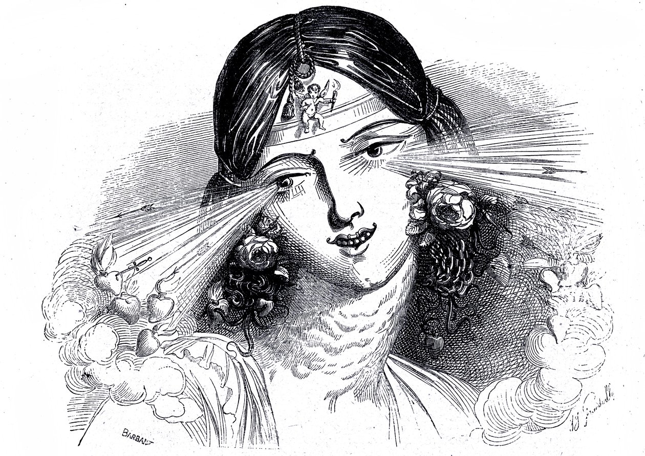 Face of a woman with piercing eyes by Grandville (1803 47)