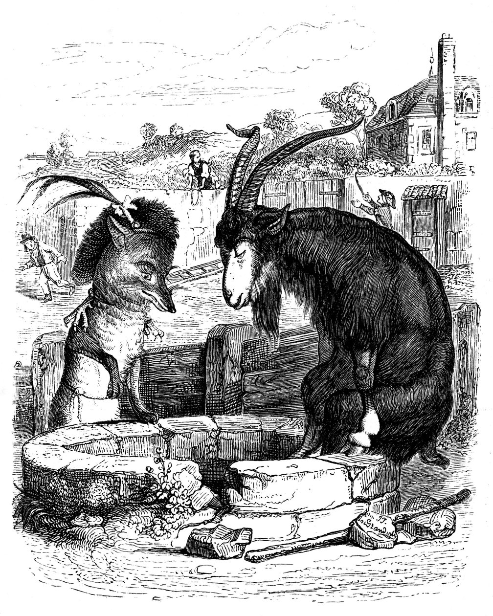 The Fox and the Goat: Fable of La Fontaine Illustrated by Grandville by Grandville (1803 47)