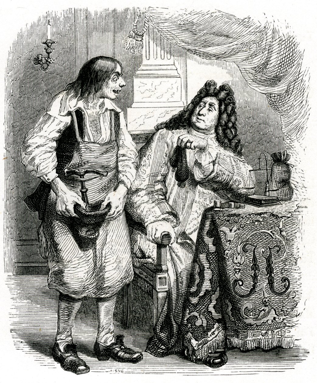 The Cobbler and the Financier: fable by La Fontaine illustrated by Grandville by Grandville (1803 47)