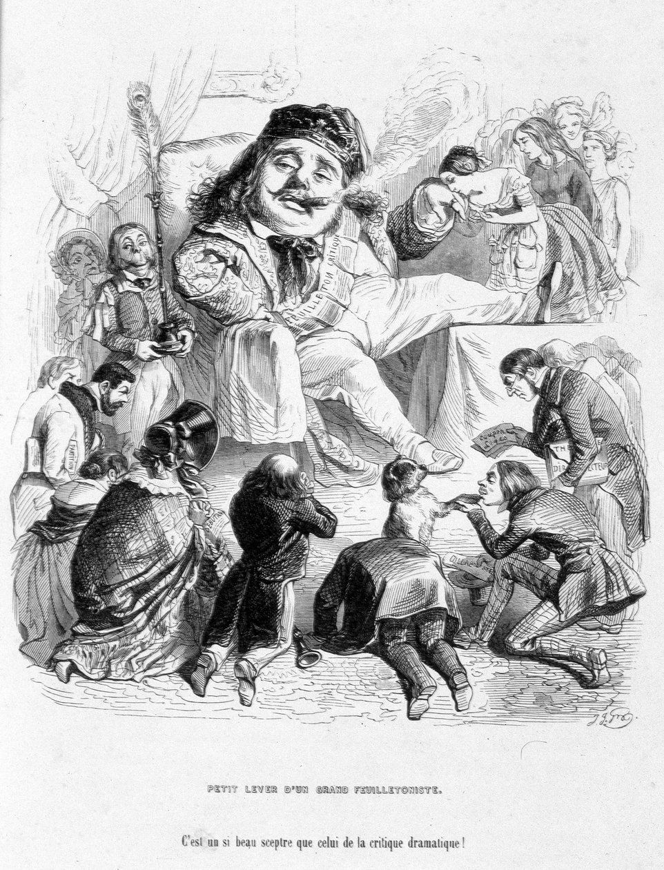 Mocking the power of a dramatic critic. Cartoon In Jérôme Paturot in search of a social position by Louis Reybaud by Grandville