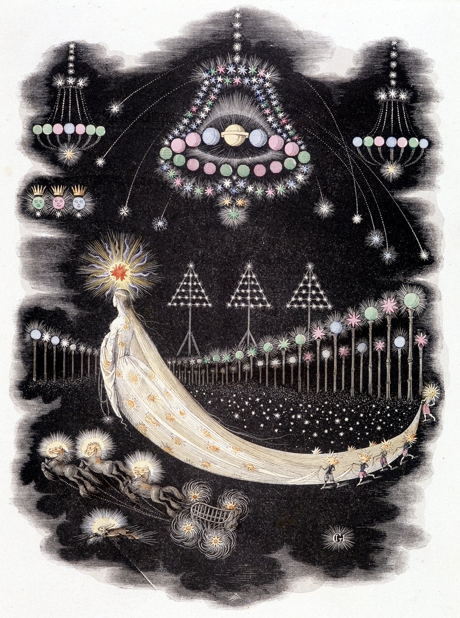 Peregrinations of a comet - engraving by Grandville, late 19th century by Grandville