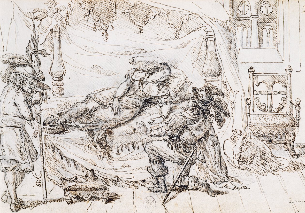 Sleeping Beauty, illustration for fairy tale by Charles Perrault by Grandville