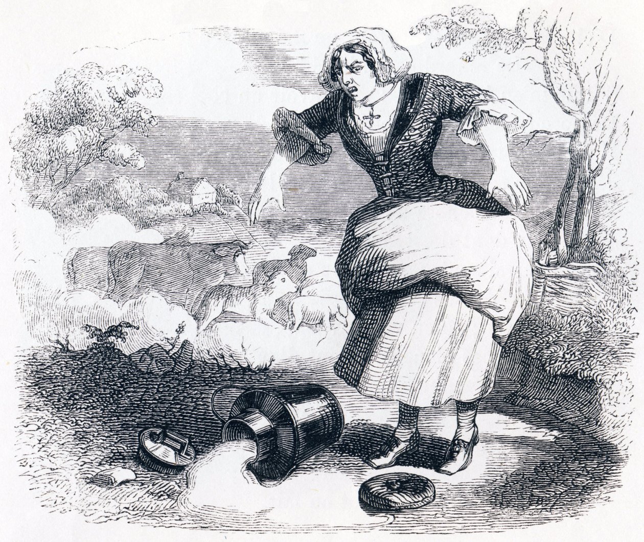 The Dairy Girl and the Milk Jar - Fables by La Fontaine by Grandville