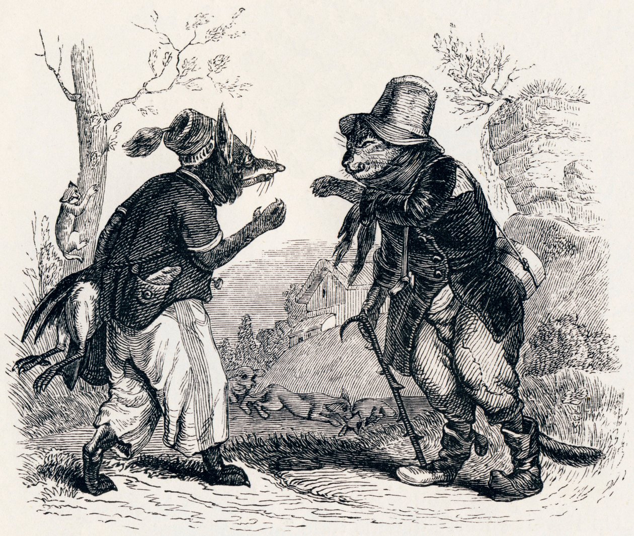 The cat and the fox - Fables by La Fontaine by Grandville
