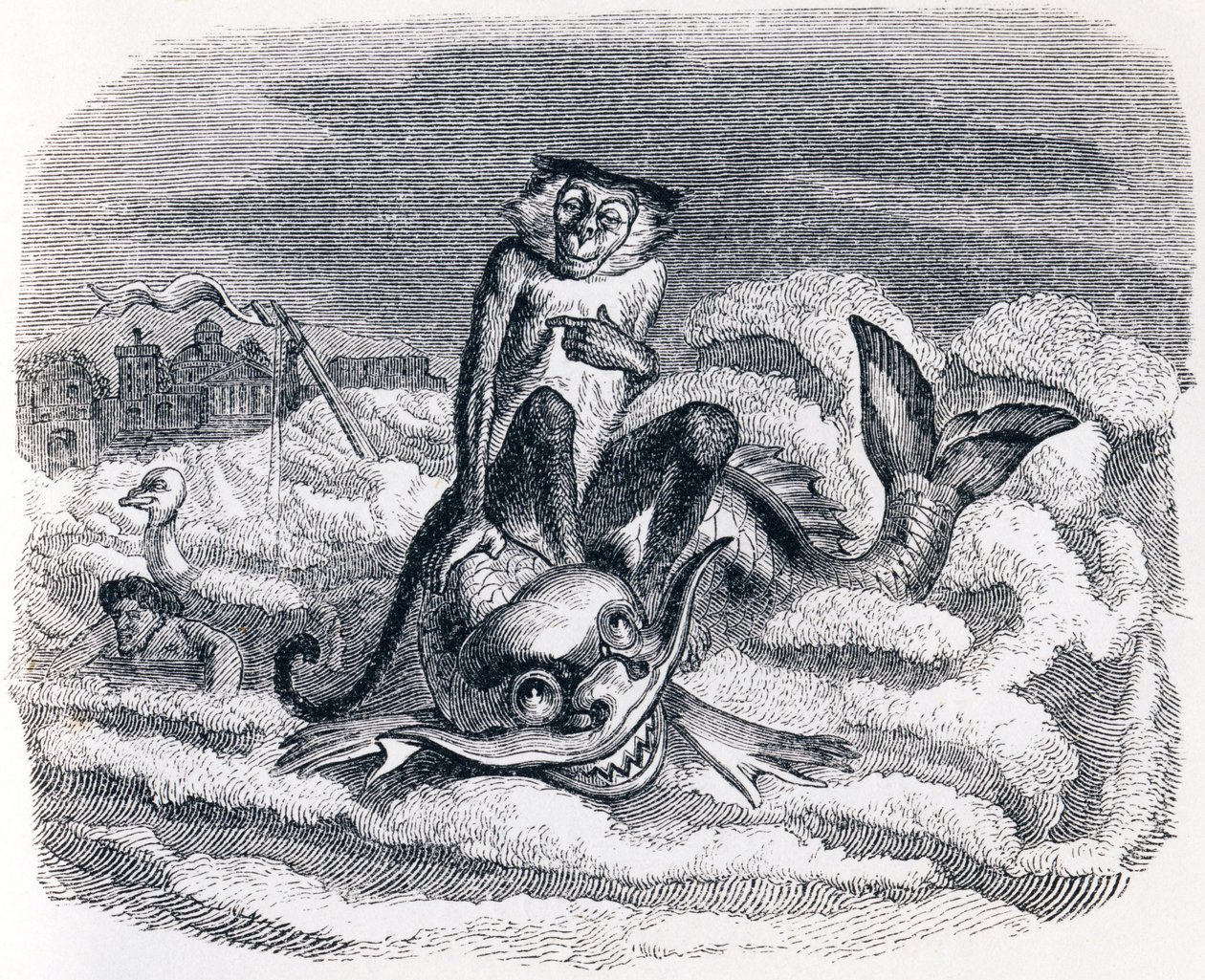 The Donkey and the Dolphin - Fables by La Fontaine by Grandville