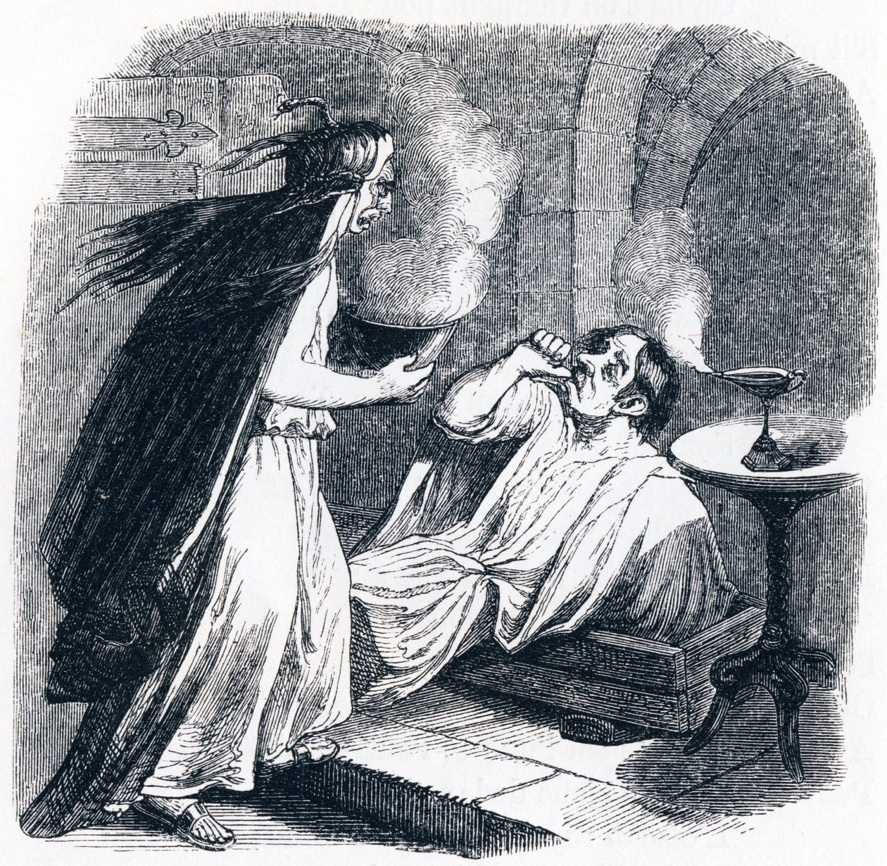 The drunken man and his wife - Fables by La Fontaine by Grandville