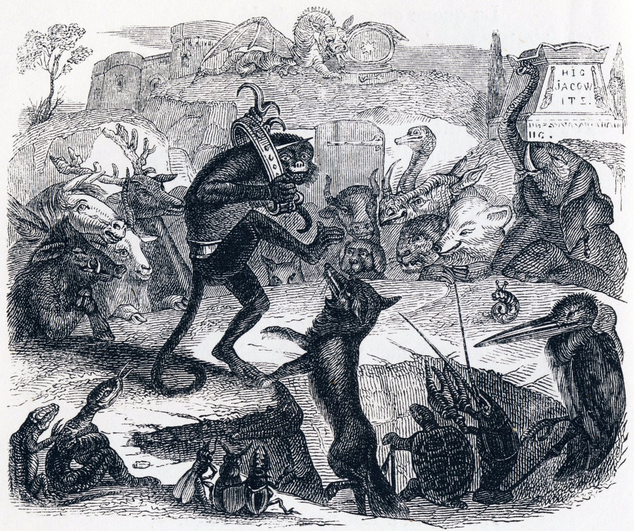 The Fox, the Donkey and the Animals - Fables by La Fontaine by Grandville
