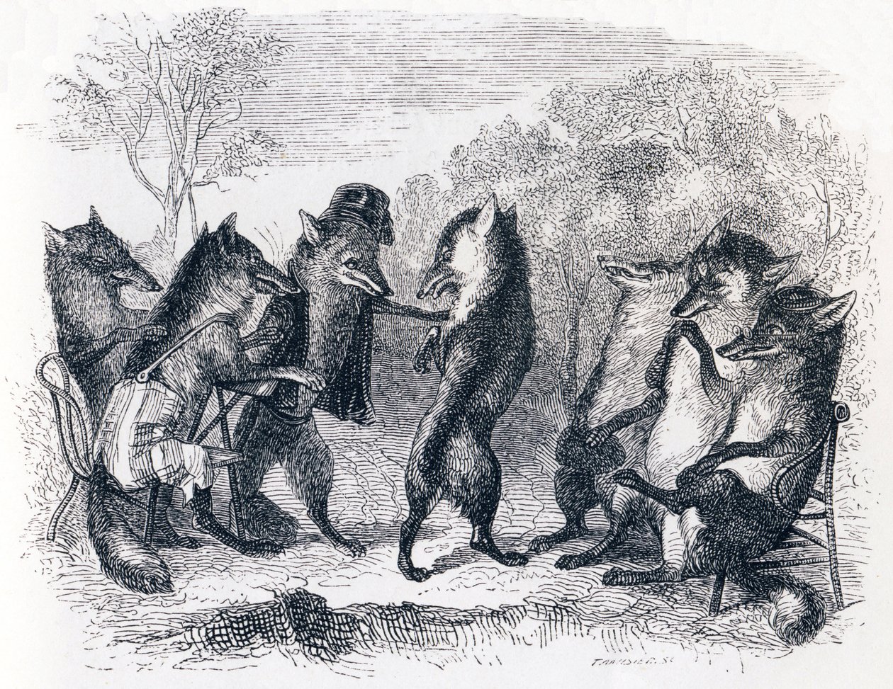 The fox with the cut tail - Fables by La Fontaine by Grandville