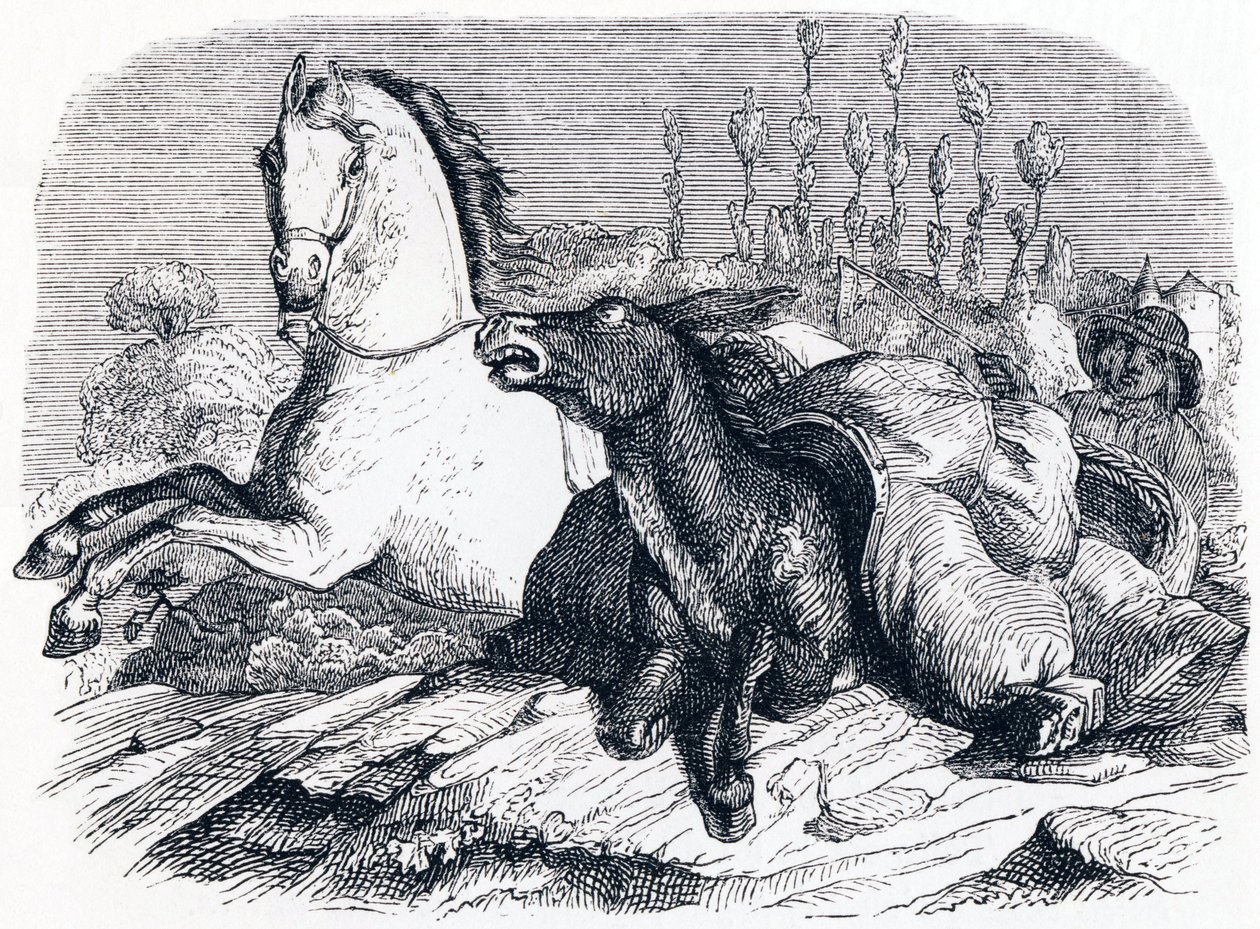 The Horse and the Donkey - Fables by La Fontaine by Grandville
