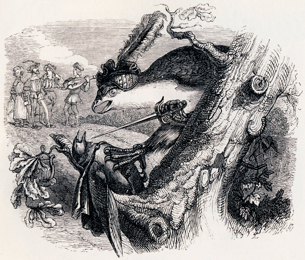 The Kite and the Nightingale - Fables by La Fontaine by Grandville