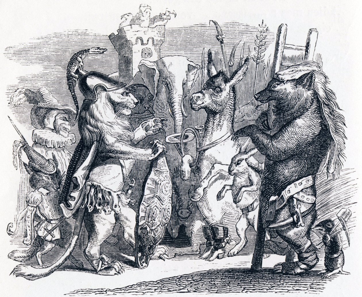 The Lion Leaving for the War - Fables by La Fontaine by Grandville
