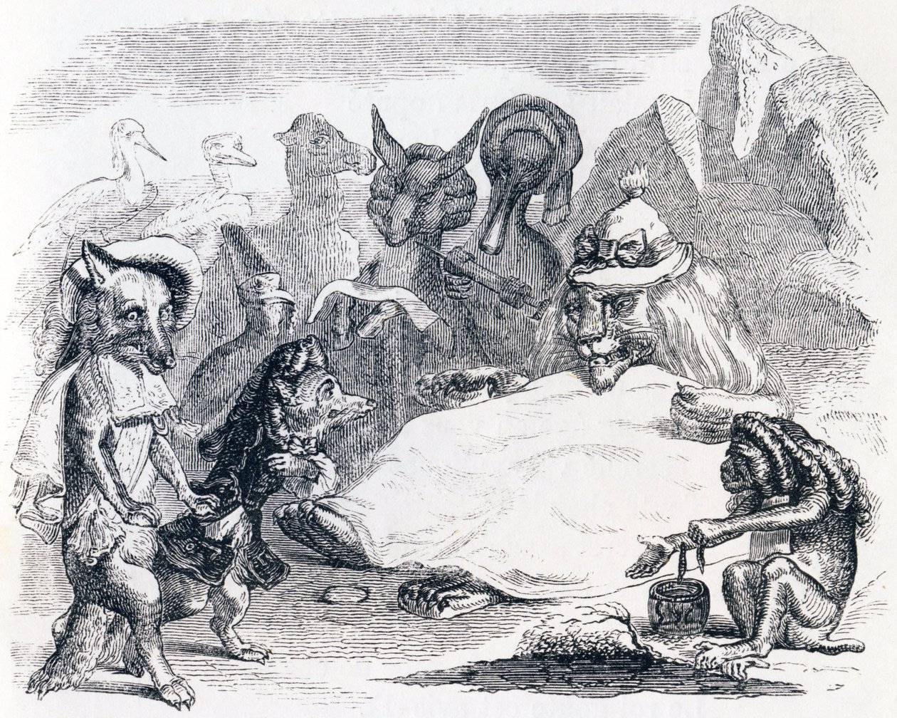 The lion, the wolf and the fox - Fables by La Fontaine by Grandville