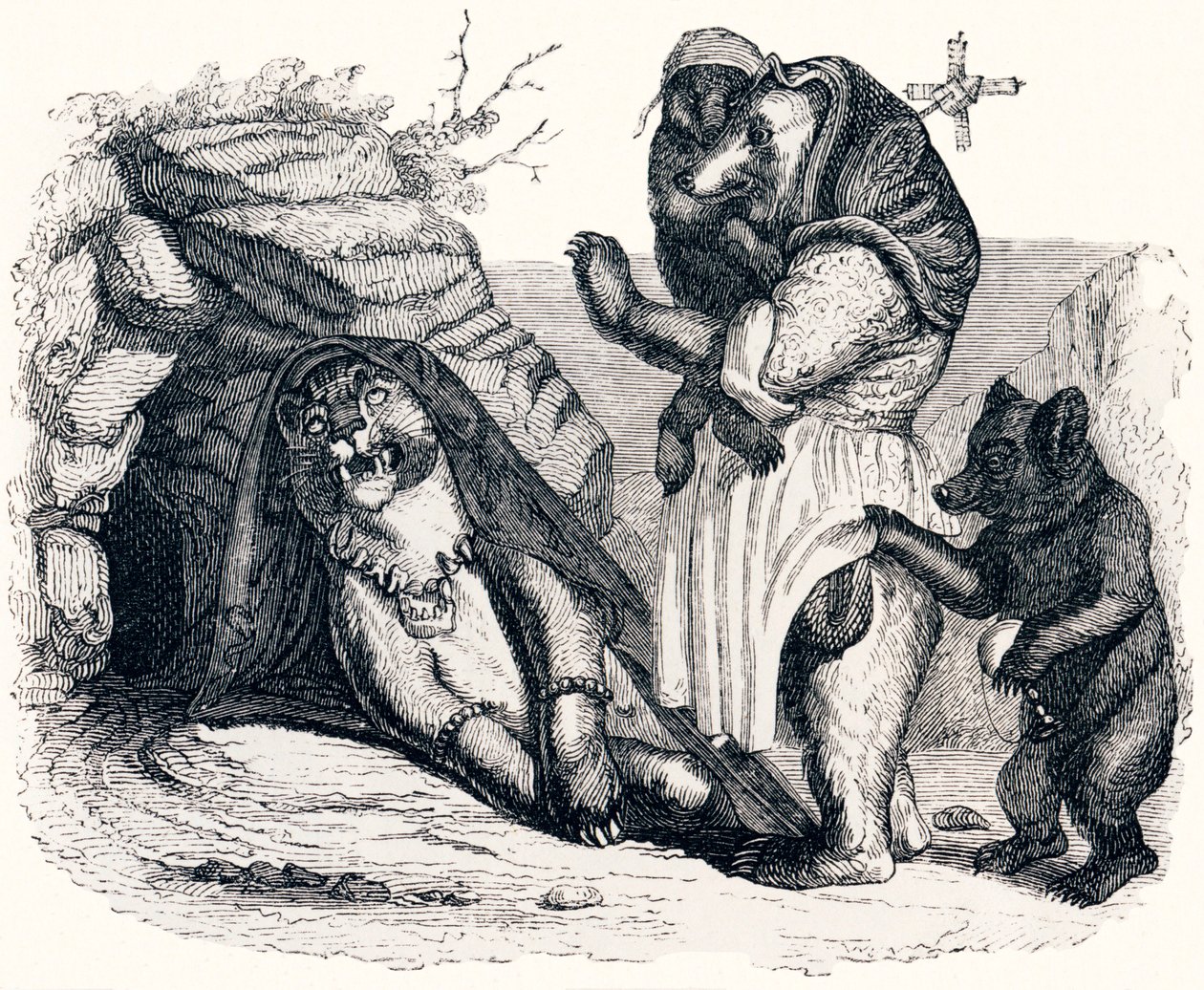The lioness and the bear - Fables by La Fontaine by Grandville