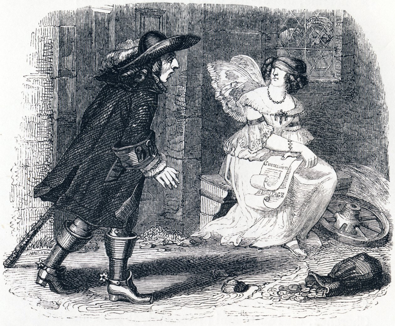 The Man Who Runs After His Fortune, and the One Who Stays in His Bed - Fables by La Fontaine by Grandville
