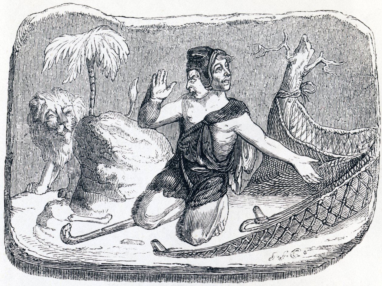 The Patre and the Lion - Fables by La Fontaine by Grandville
