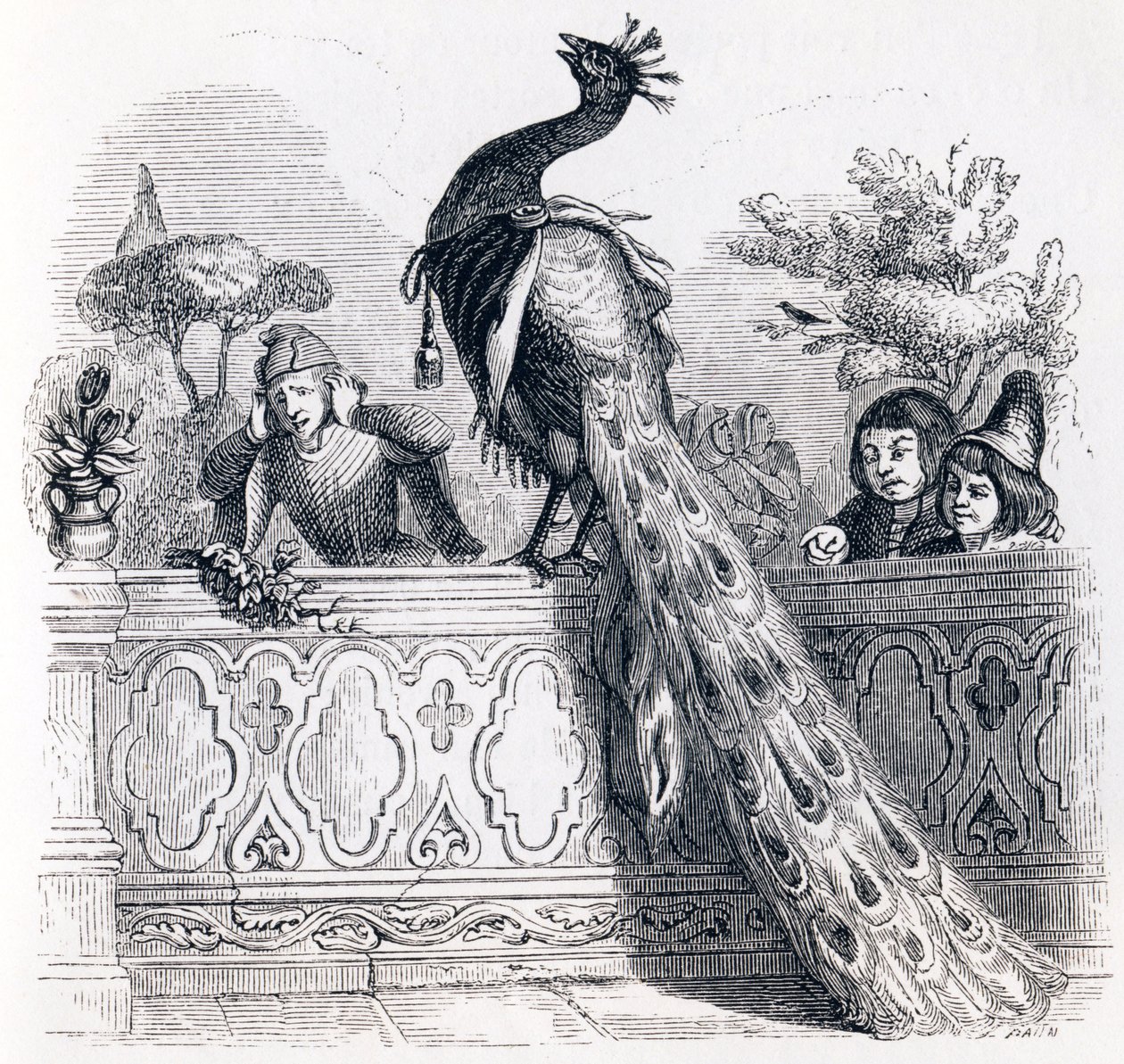 The Peacock Complaining to Juno - Fables by La Fontaine by Grandville