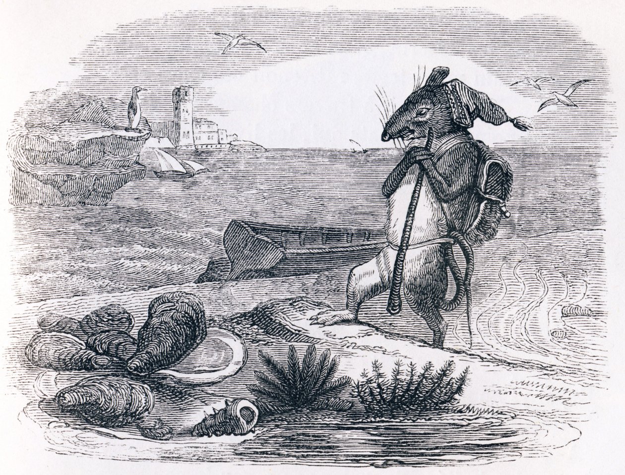 The rat and the oyster - Fables by La Fontaine by Grandville