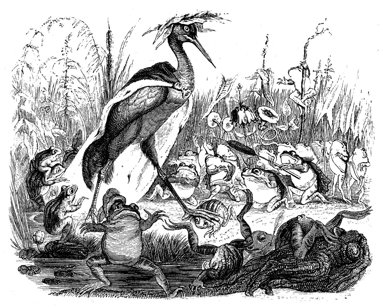 The Frogs Ask the King, Illustration from 'Fables of La Fontaine'
