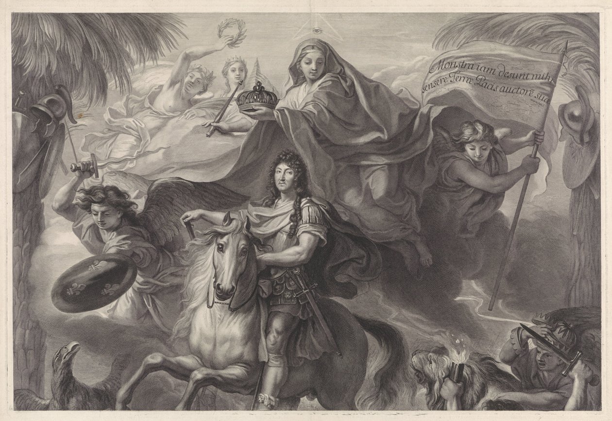 Allegorical Equestrian Portrait of Louis XIV, King of France by Gérard Edelinck