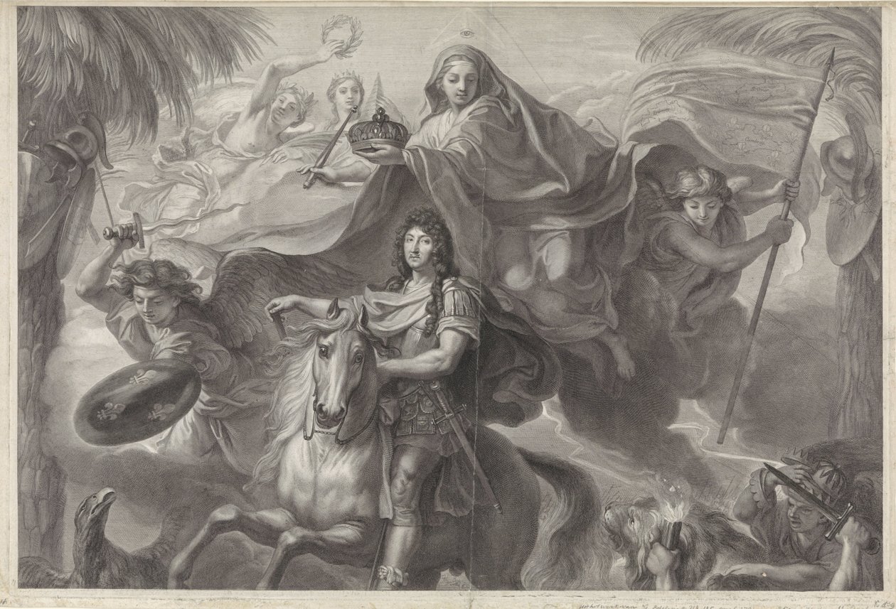 Allegorical Equestrian Portrait of Louis XIV, King of France by Gérard Edelinck